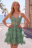 Navy Corset Sweetheart Tiered Short Homecoming Dress with Ruffles