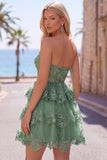 Navy Corset Sweetheart Tiered Short Homecoming Dress with Ruffles