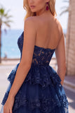 Navy Corset Sweetheart Tiered Short Homecoming Dress with Ruffles