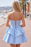 Dark Green Corset Strapless Tiered Short Ruffled Homecoming Dress