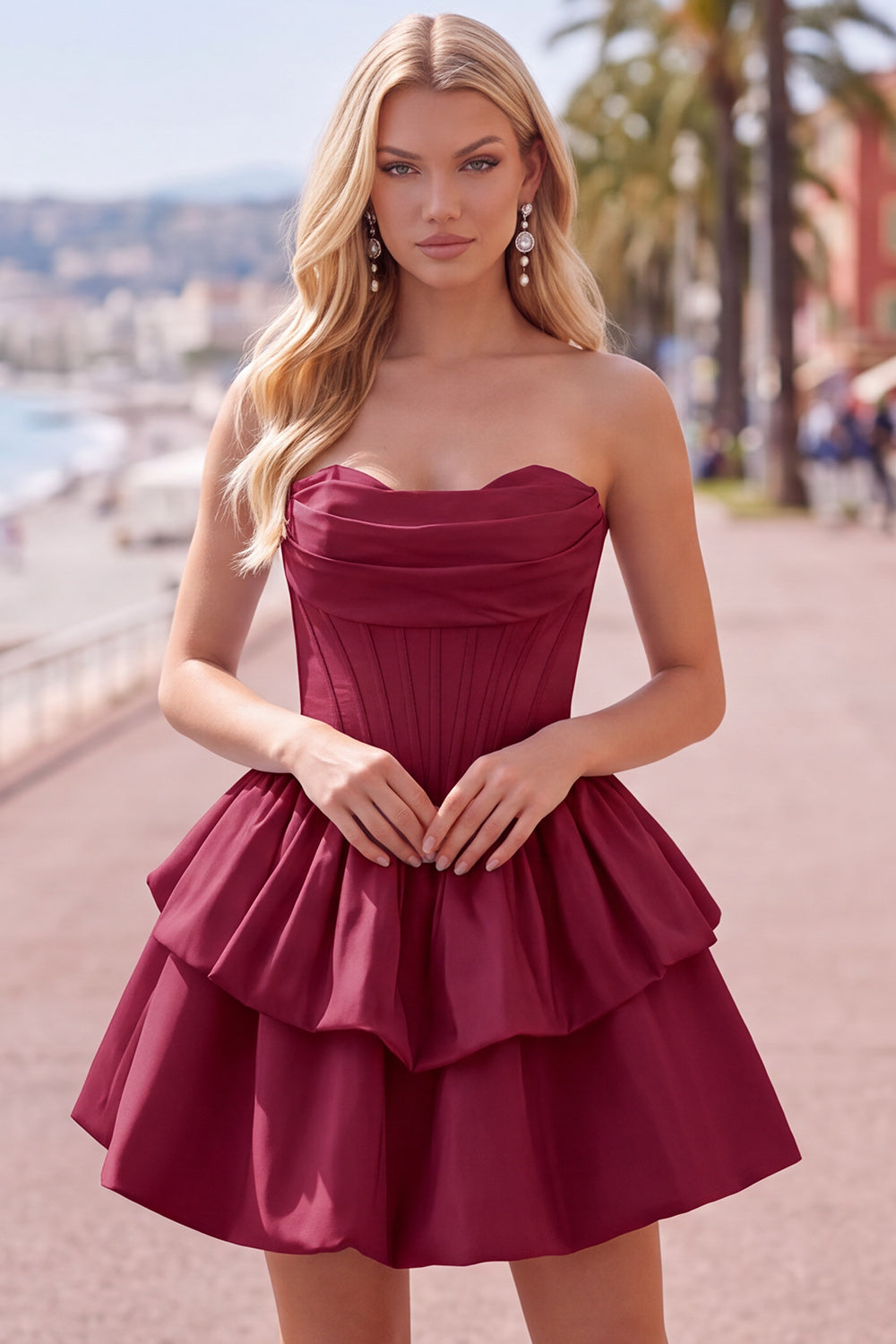 Dark Green Corset Strapless Tiered Short Ruffled Homecoming Dress