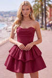 Dark Green Corset Strapless Tiered Short Ruffled Homecoming Dress