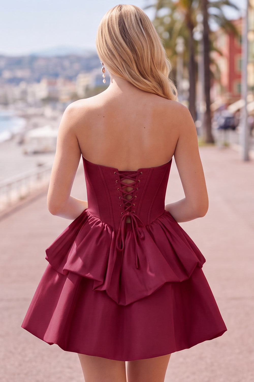 Dark Green Corset Strapless Tiered Short Ruffled Homecoming Dress