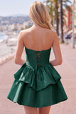 Dark Green Corset Strapless Tiered Short Ruffled Homecoming Dress