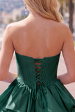 Dark Green Corset Strapless Tiered Short Ruffled Homecoming Dress