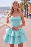Dark Green Corset Strapless Tiered Short Ruffled Homecoming Dress