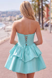 Dark Green Corset Strapless Tiered Short Ruffled Homecoming Dress