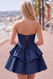 Dark Green Corset Strapless Tiered Short Ruffled Homecoming Dress