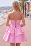 Dark Green Corset Strapless Tiered Short Ruffled Homecoming Dress