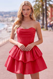 Dark Green Corset Strapless Tiered Short Ruffled Homecoming Dress