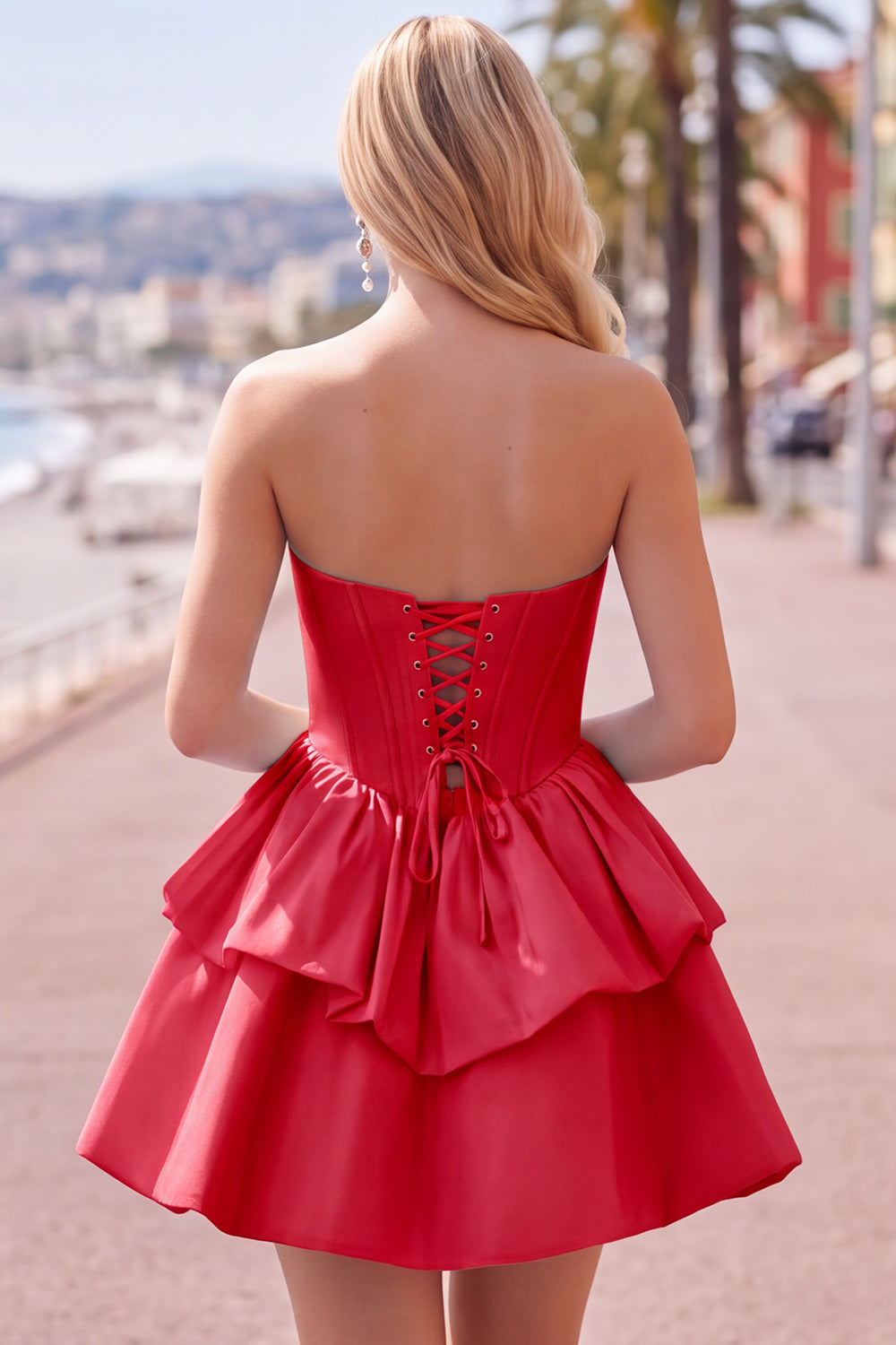 Dark Green Corset Strapless Tiered Short Ruffled Homecoming Dress