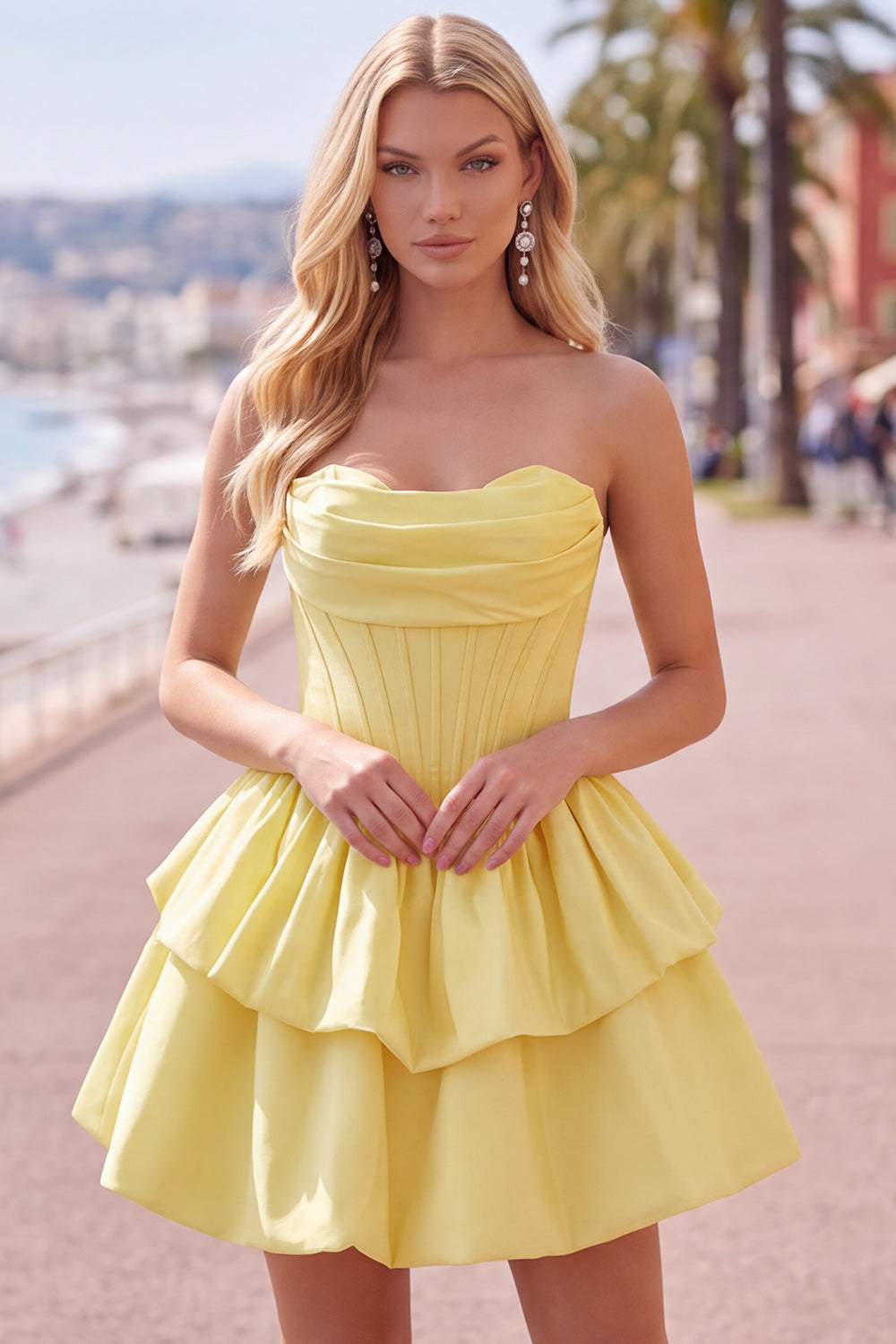 Dark Green Corset Strapless Tiered Short Ruffled Homecoming Dress