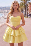 Dark Green Corset Strapless Tiered Short Ruffled Homecoming Dress