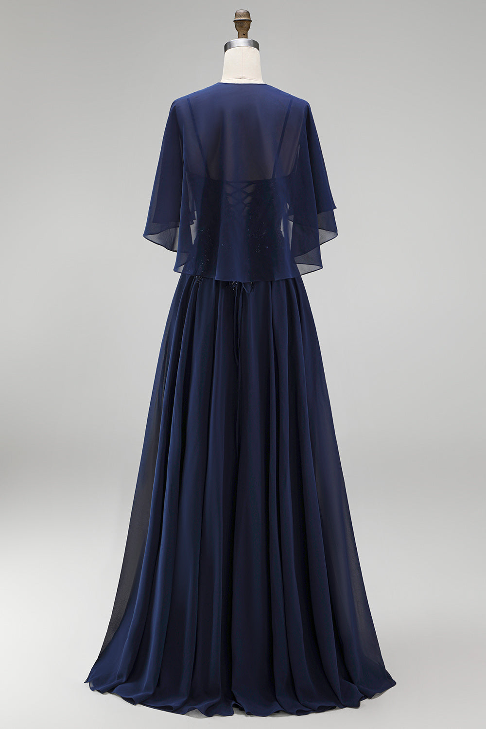 Navy 2 Piece A Line Beaded Long Chiffon Beach Mother of the Bride Dress with Jacket