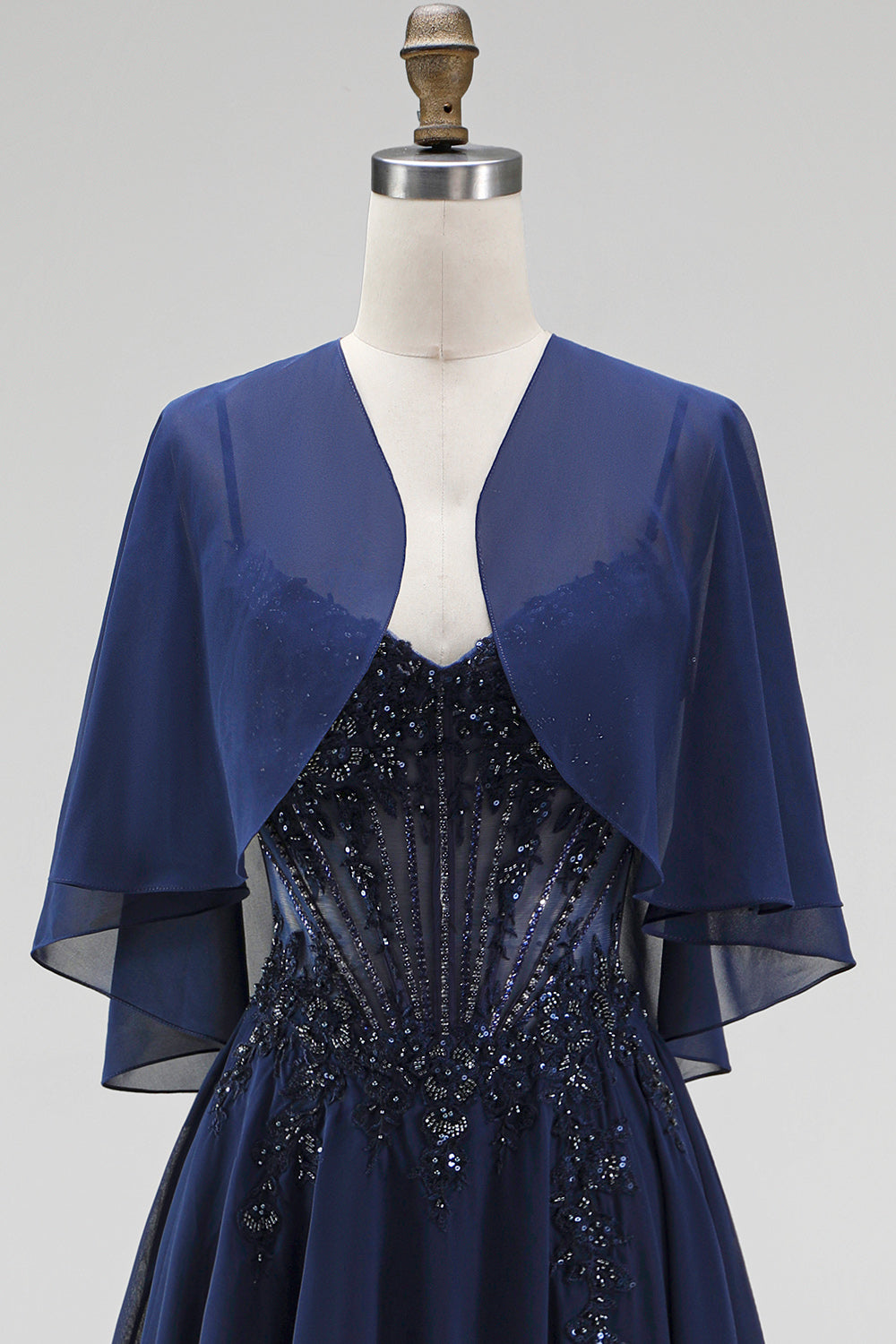 Navy 2 Piece A Line Beaded Long Chiffon Beach Mother of the Bride Dress with Jacket