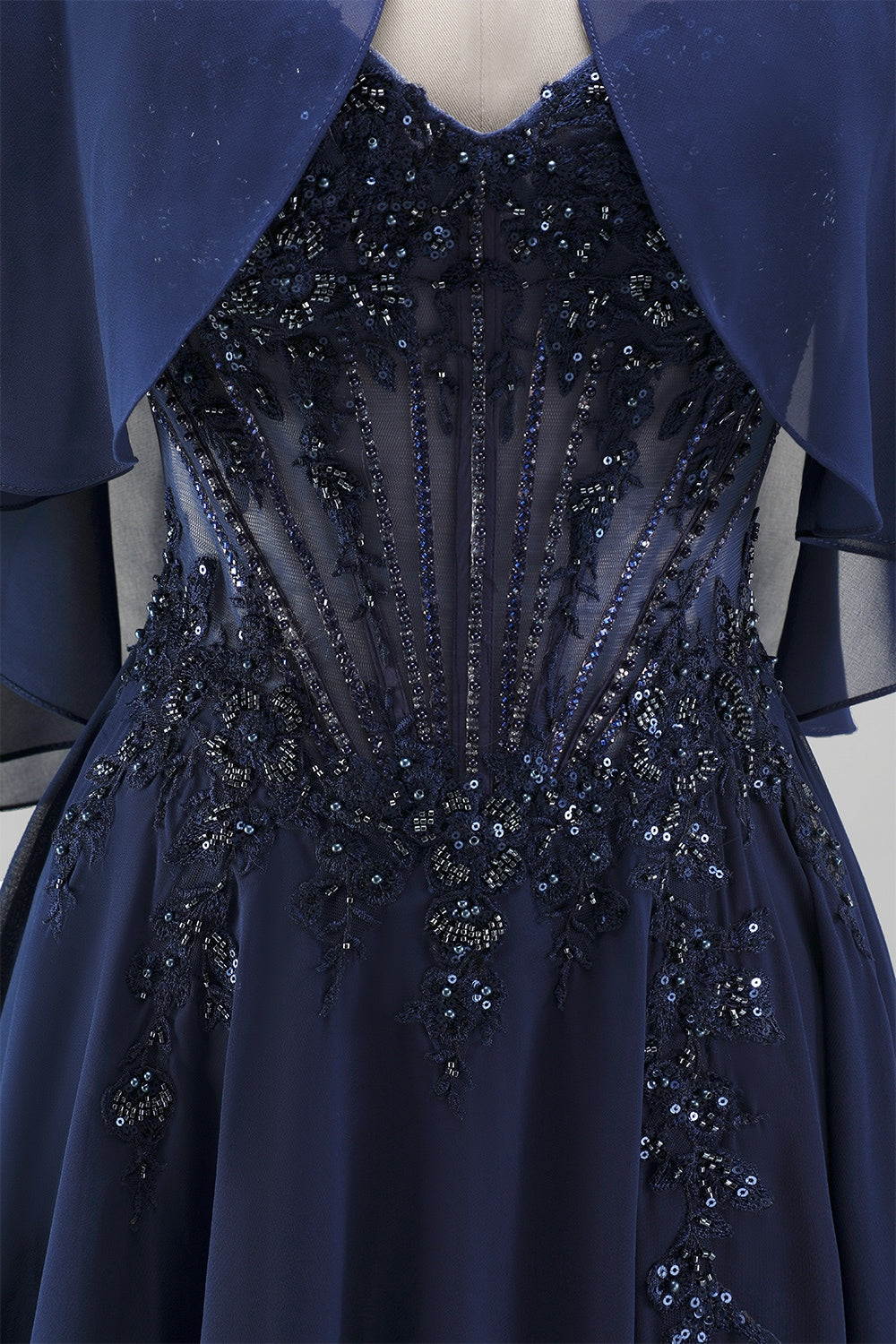 Navy 2 Piece A Line Beaded Long Chiffon Beach Mother of the Bride Dress with Jacket