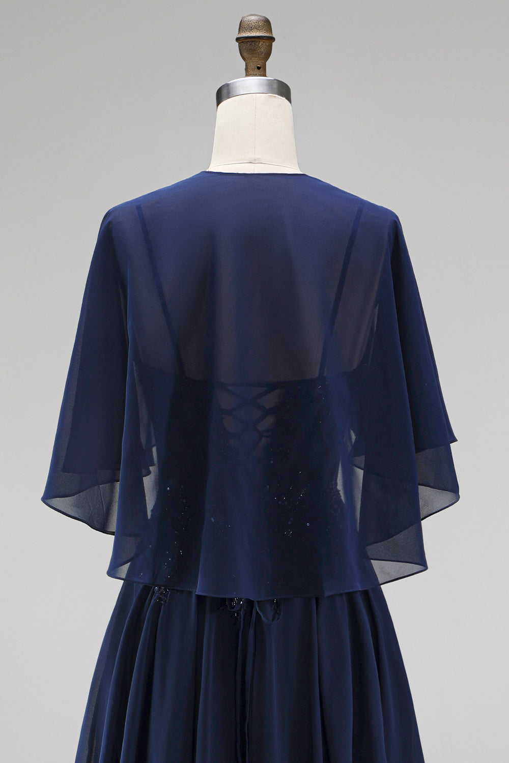 Navy 2 Piece A Line Beaded Long Chiffon Beach Mother of the Bride Dress with Jacket