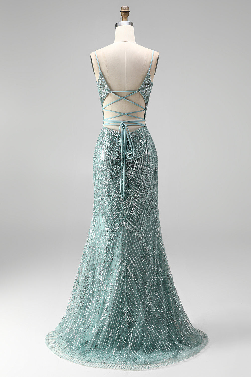 Sparkly Dusty Green Sequins Mermaid Beaded Long Prom Dress with Slit