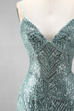 Sparkly Dusty Green Sequins Mermaid Beaded Long Prom Dress with Slit