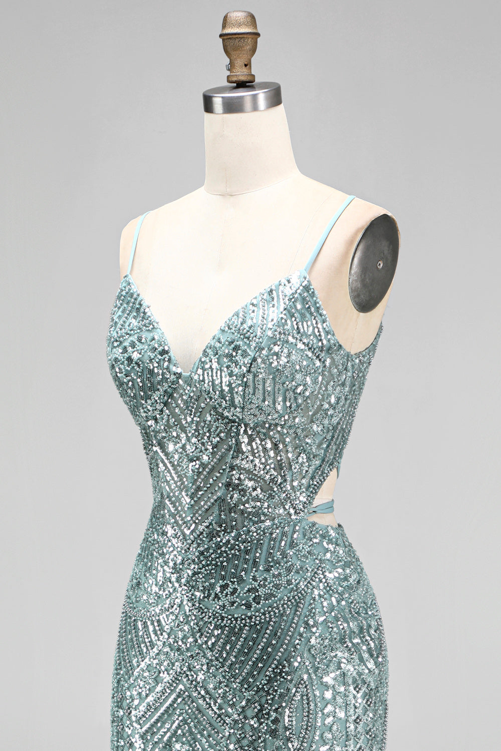 Sparkly Dusty Green Sequins Mermaid Beaded Long Prom Dress with Slit