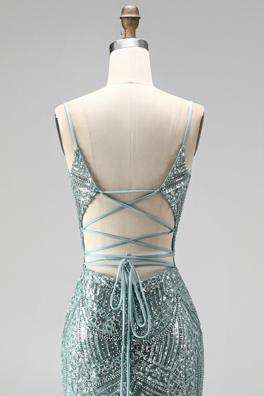 Sparkly Dusty Green Sequins Mermaid Beaded Long Prom Dress with Slit