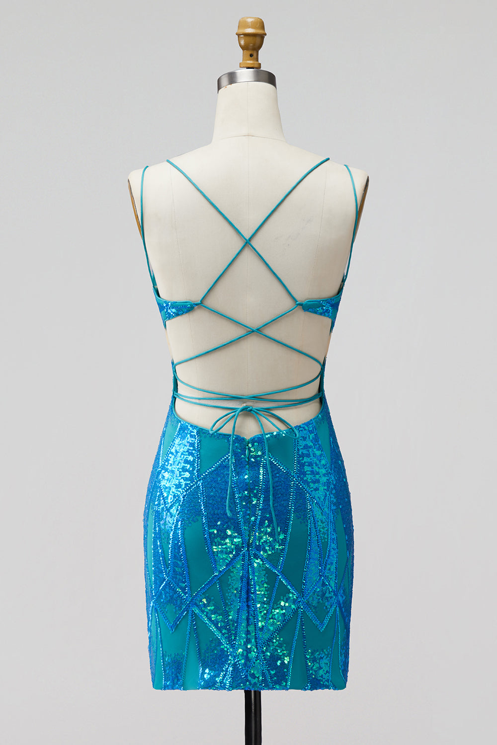 Sparkly Turquoise Tight Cut Out Short Sequin Homecoming Dress