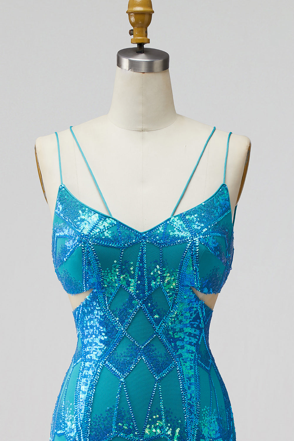 Sparkly Turquoise Tight Cut Out Short Sequin Homecoming Dress