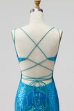 Sparkly Turquoise Tight Cut Out Short Sequin Homecoming Dress
