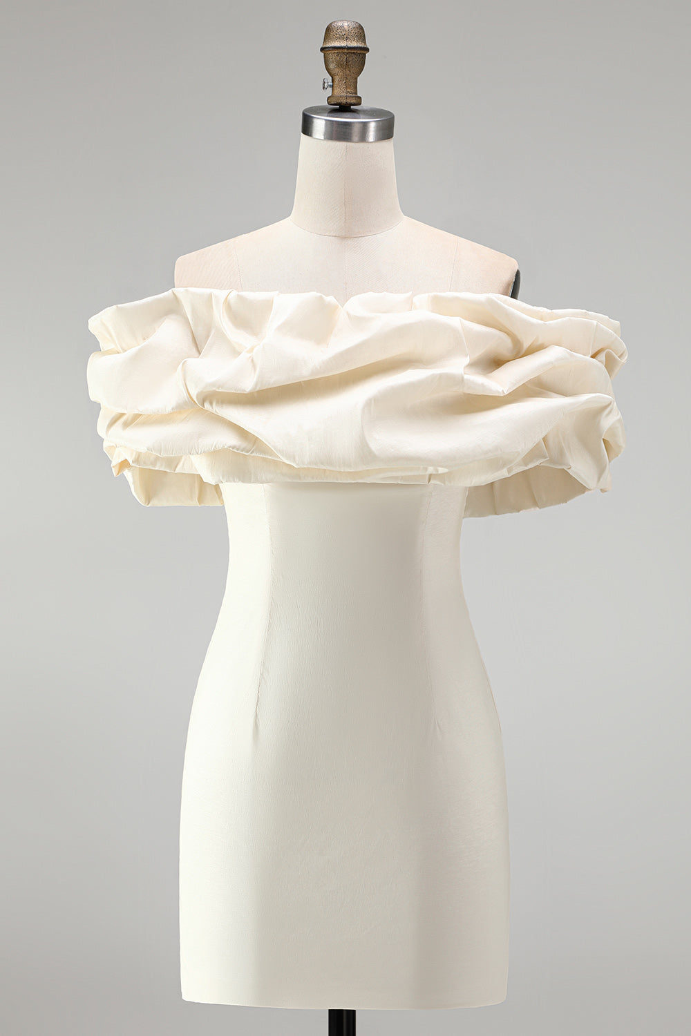 Ivory Tight Off the Shoulder Ruffled Satin Short Graduation Homecoming Dress