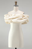 Ivory Tight Off the Shoulder Ruffled Satin Short Graduation Homecoming Dress