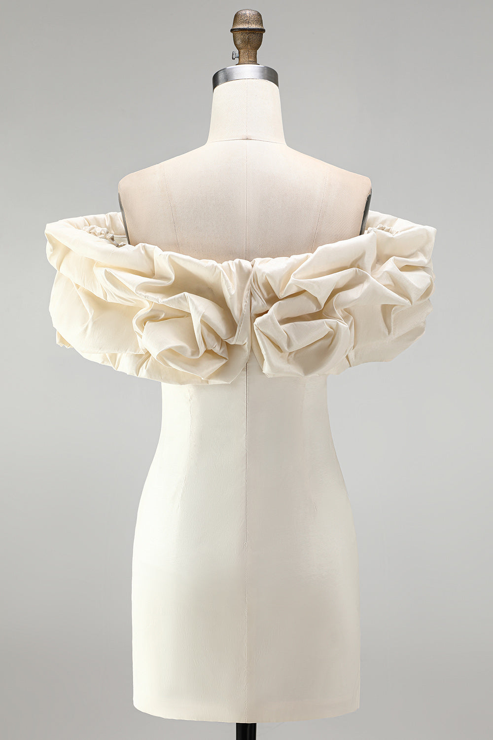 Ivory Tight Off the Shoulder Ruffled Satin Short Graduation Homecoming Dress