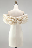 Ivory Tight Off the Shoulder Ruffled Satin Short Graduation Homecoming Dress