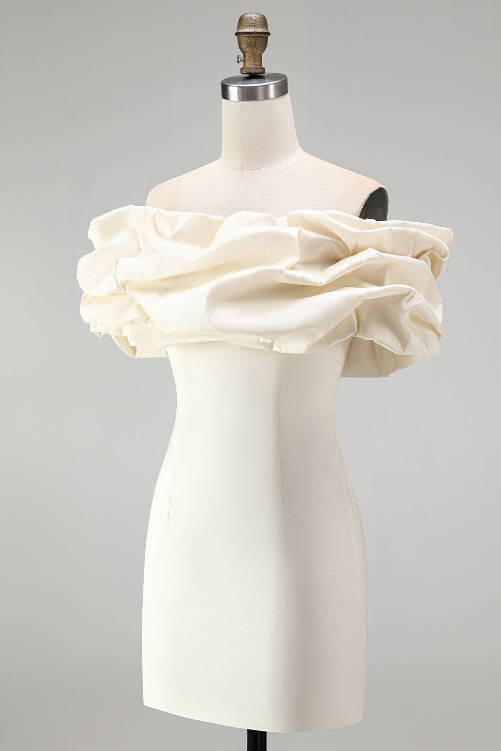 Ivory Tight Off the Shoulder Ruffled Satin Short Graduation Homecoming Dress
