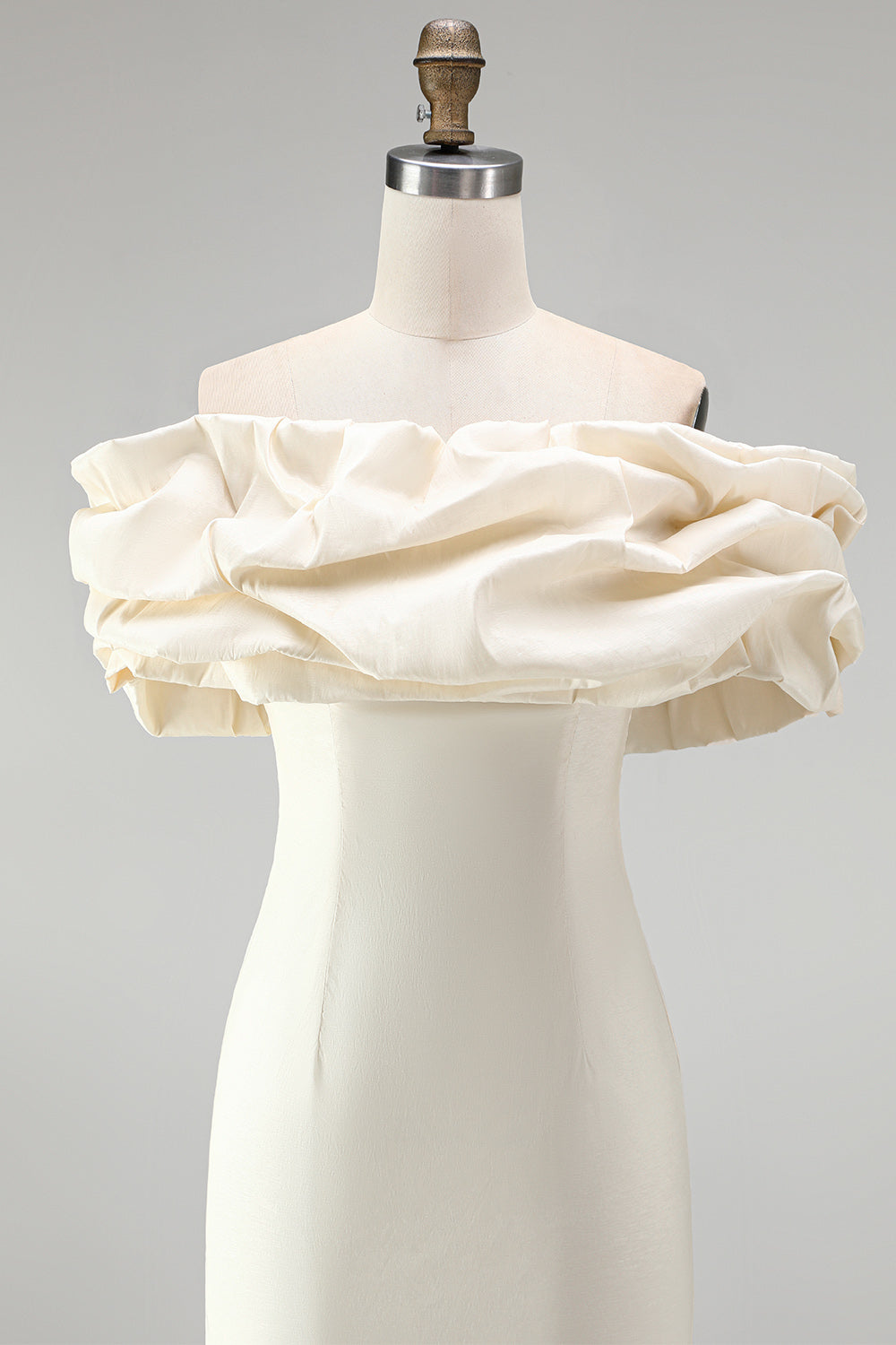 Ivory Tight Off the Shoulder Ruffled Satin Short Graduation Homecoming Dress
