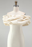 Ivory Tight Off the Shoulder Ruffled Satin Short Graduation Homecoming Dress