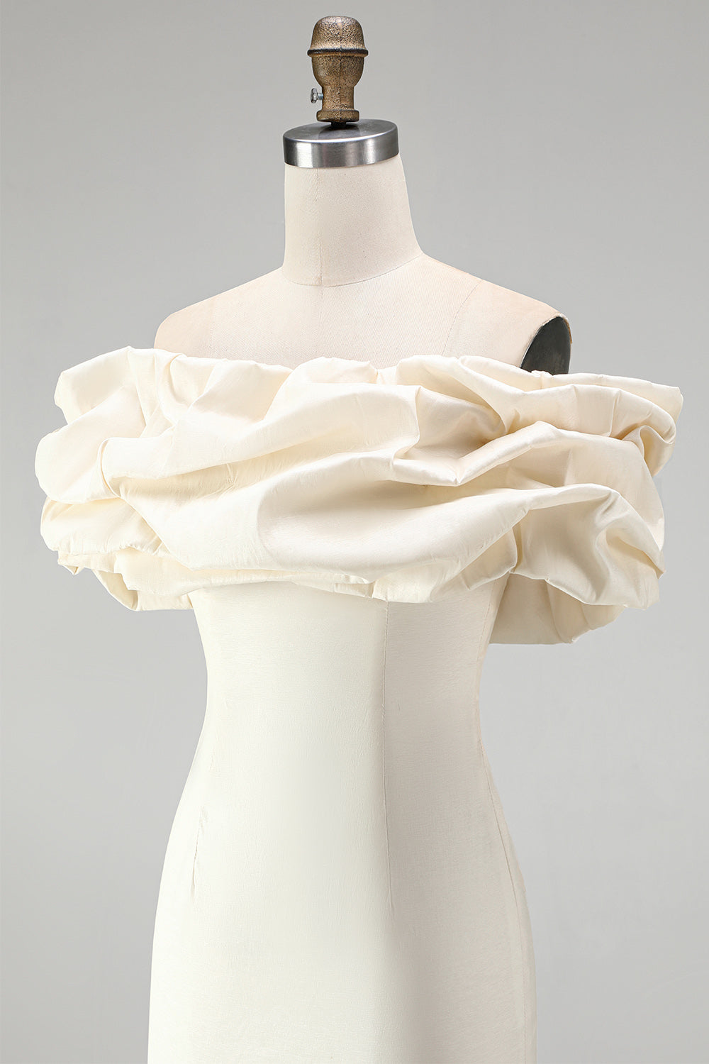 Ivory Tight Off the Shoulder Ruffled Satin Short Graduation Homecoming Dress