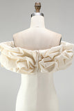 Ivory Tight Off the Shoulder Ruffled Satin Short Graduation Homecoming Dress