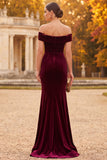 Burgundy Mermaid Off the Shoulder Long Velvet Holiday Dress