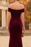 Burgundy Mermaid Off the Shoulder Long Velvet Holiday Dress