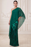 Dark Green Sheath Satin Floral Long Mother of the Bride Dress with Slit