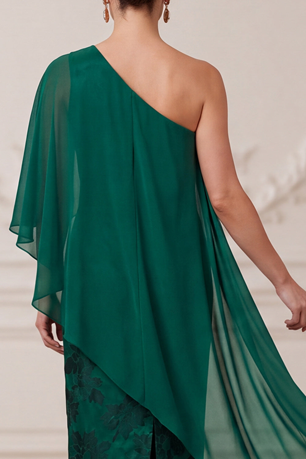 Dark Green Sheath Satin Floral Long Mother of the Bride Dress with Slit
