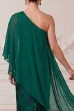 Dark Green Sheath Satin Floral Long Mother of the Bride Dress with Slit