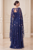 Sparkly Navy Floral A-Line Sequins Long Mother of the Bride Dress with Cape