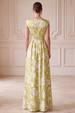 Green A-Line V-Neck Ruched Long Floral Mother of the Bride Dress