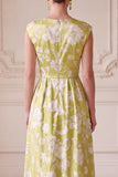 Green A-Line V-Neck Ruched Long Floral Mother of the Bride Dress