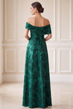 Dark Green A-Line Ruched Floral Satin Long Mother of the Bride Dress