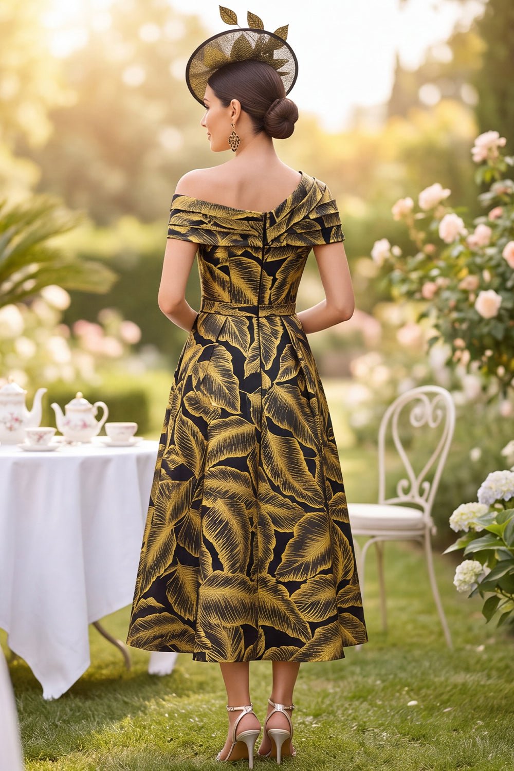 Fuchsia A-Line Ruched Jacquard Midi Mother of the Bride Dress with 3D Flower