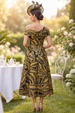 Fuchsia A-Line Ruched Jacquard Midi Mother of the Bride Dress with 3D Flower