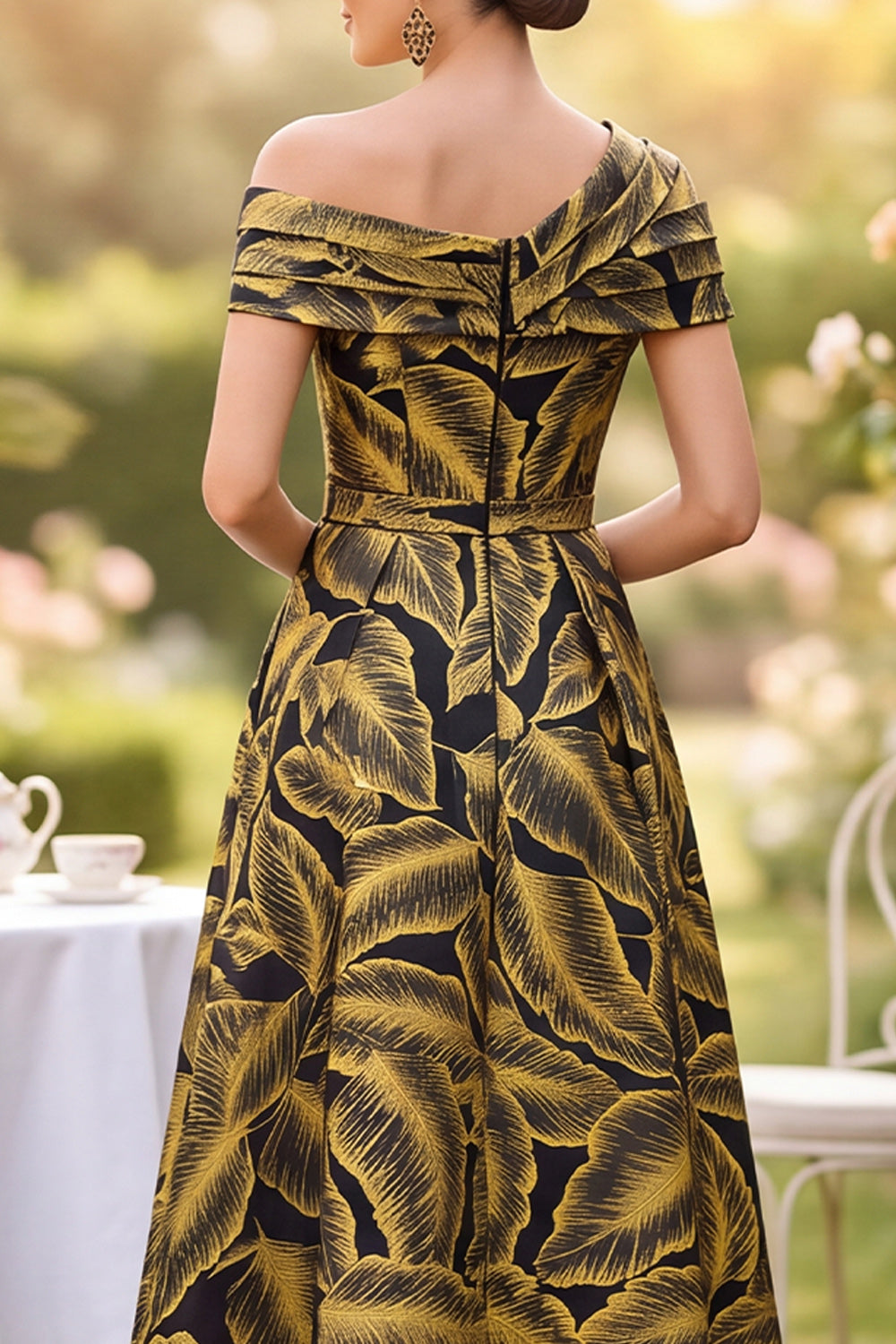 Fuchsia A-Line Ruched Jacquard Midi Mother of the Bride Dress with 3D Flower