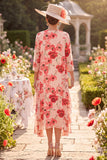 Red Flower 2-Piece Boat Neck Ruffled Beaded Midi Chiffon Mother of the Bride Dress